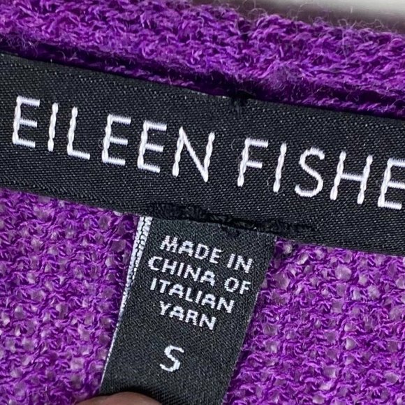 Eileen Fisher Small Sweater Thin Pullover 100% Wool Bright Purple V-Neck Sheer - Picture 4 of 5